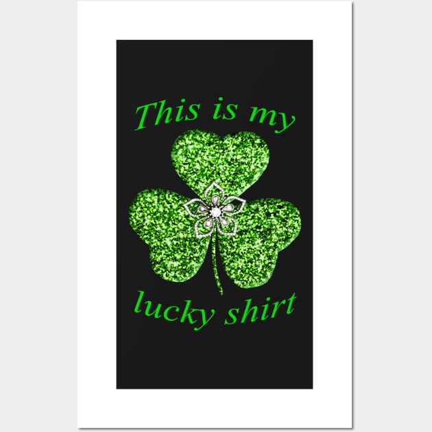 Funny Green Glitter Shamrock With A Flower Wall Art by Atteestude